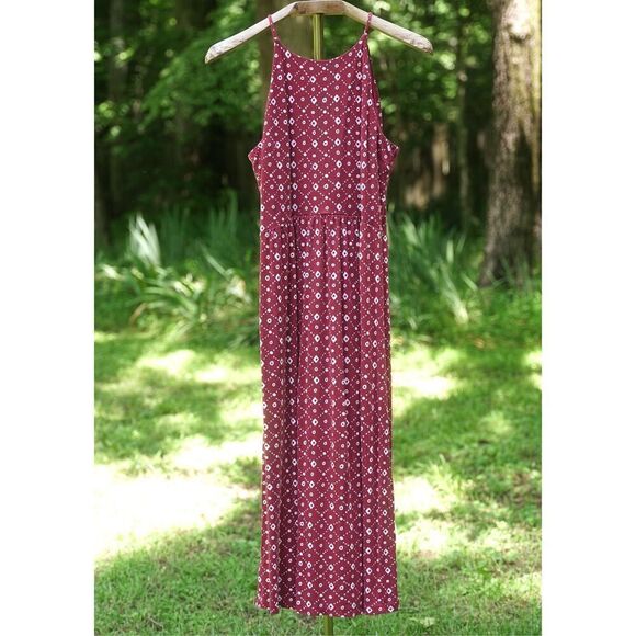 LOFT Burgundy White Casual Long Maxi Dress - Picture 2 of 9